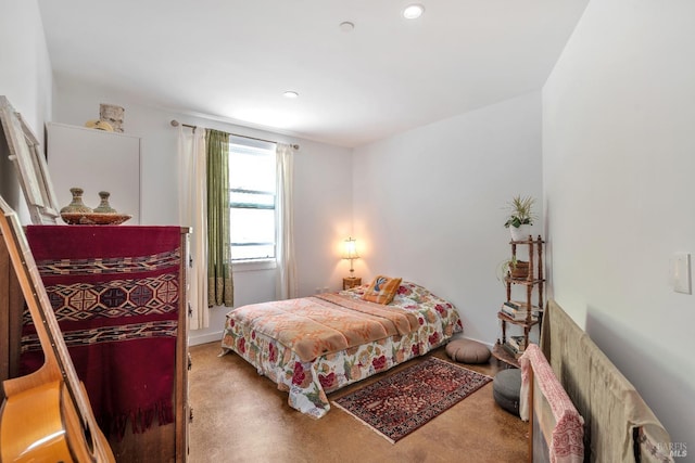 bedroom with carpet flooring and recessed lighting