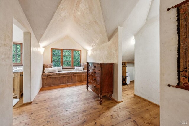interior space featuring lofted ceiling, plenty of natural light, and hardwood / wood-style floors