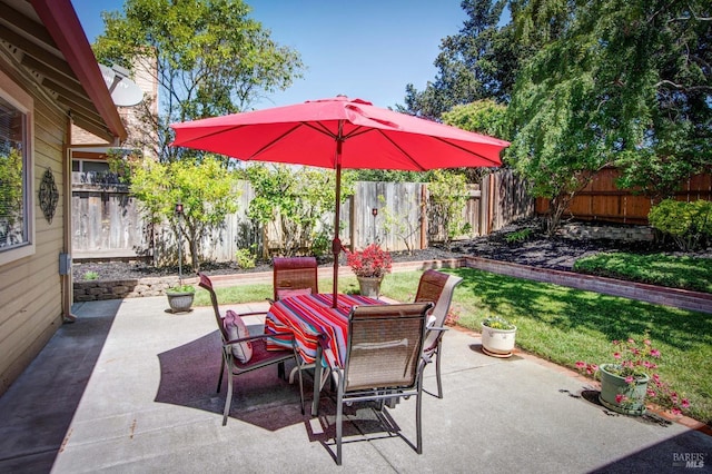 view of patio / terrace with a fenced backyard and outdoor dining space