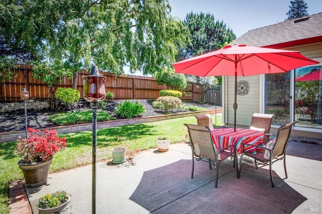 view of patio featuring outdoor dining space and a fenced backyard