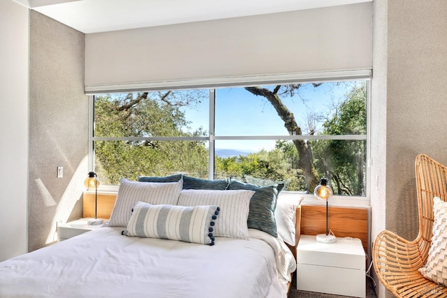 bedroom with a textured wall
