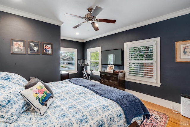 1416 F St, Napa, CA 94559 - bedroom with wood finished floors, ornamental molding, ceiling fan, and recessed lighting