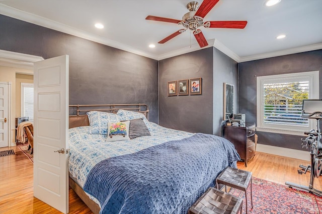 1416 F St, Napa, CA 94559 - bedroom featuring wood finished floors, recessed lighting, crown molding, and ceiling fan