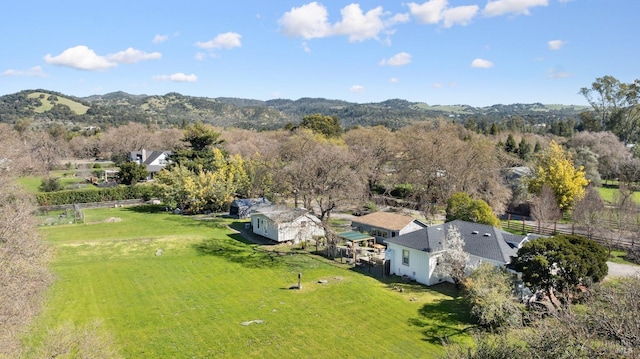 birds eye view of property featuring a rural view and a mountain view