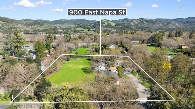 birds eye view of property featuring a mountain view