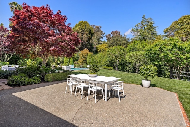view of patio / terrace with outdoor dining area and an outdoor pool