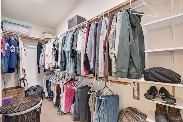 walk in closet featuring carpet floors