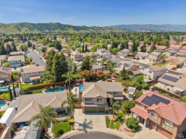 bird's eye view featuring a mountain view and a residential view