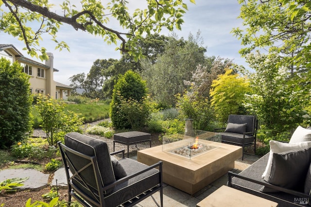 656 Goodhill Rd, Kentfield, CA 94904 - view of patio featuring an outdoor living space with a fire pit