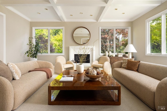 656 Goodhill Rd, Kentfield, CA 94904 - living room with beamed ceiling, a wealth of natural light, and coffered ceiling