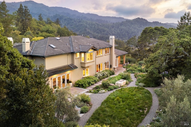 656 Goodhill Rd, Kentfield, CA 94904 - exterior space featuring french doors, a chimney, and stucco siding