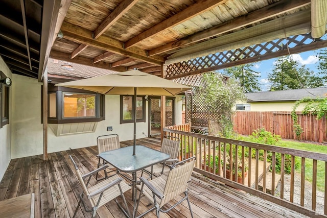 deck featuring outdoor dining space and fence