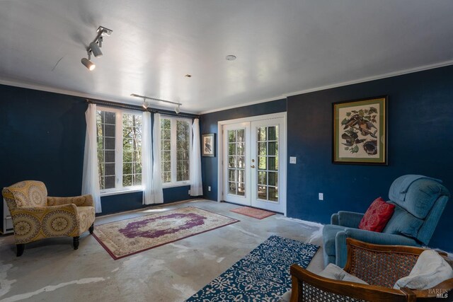 28900 Timberline Rd, Willits, CA 95490 - living area with crown molding, french doors, and plenty of natural light