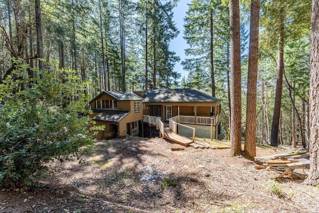 28900 Timberline Rd, Willits, CA 95490 - rear view of property with a wooden deck and a view of trees