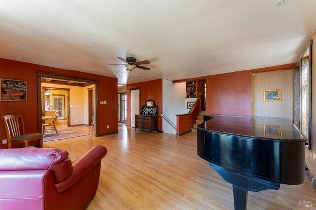 28900 Timberline Rd, Willits, CA 95490 - living area with light wood-style floors, stairway, and ceiling fan