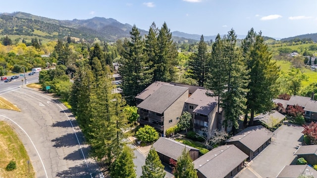 birds eye view of property with a mountain view