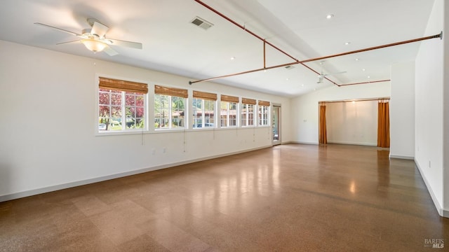 3880 Doris Murphy Ct, Occidental, CA 95465 - spare room featuring vaulted ceiling, baseboards, ceiling fan, and recessed lighting