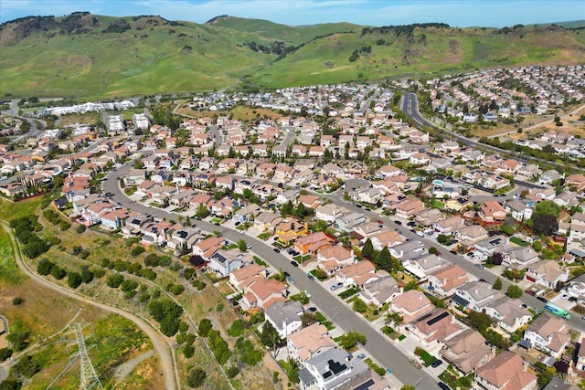aerial view featuring a residential view and a mountain view
