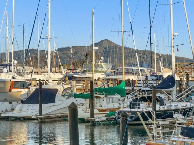 dock area featuring a water and mountain view