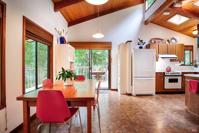 2 Pine Flat Rd, Cazadero, CA 95421 - dining area featuring wood ceiling, a wealth of natural light, and beam ceiling