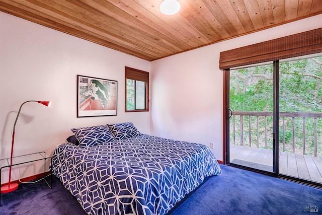 2 Pine Flat Rd, Cazadero, CA 95421 - carpeted bedroom featuring baseboards, wooden ceiling, and access to outside