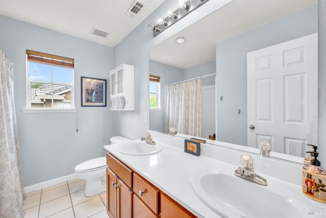 bathroom with tile patterned floors, visible vents, and a sink
