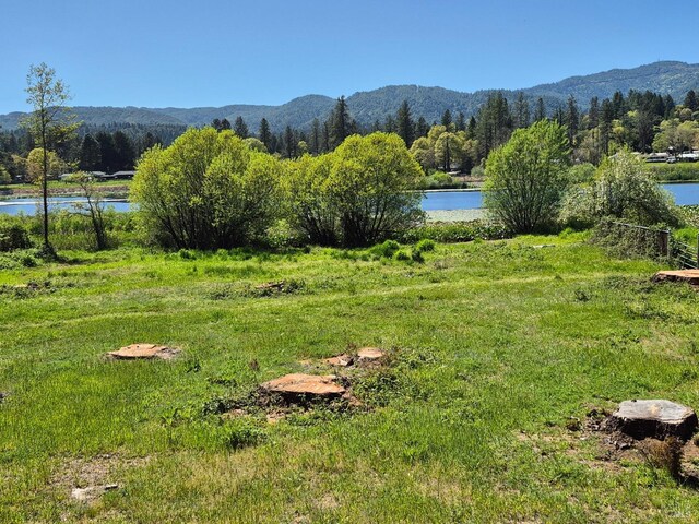 exterior space with a water and mountain view