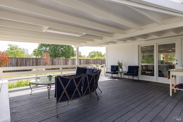 wooden deck with fence and french doors