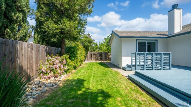 view of yard featuring a wooden deck and a fenced backyard