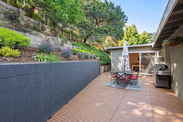 90 Corte Placida, Greenbrae, CA 94904 - view of patio / terrace featuring outdoor dining area, a wooden deck, and a grill