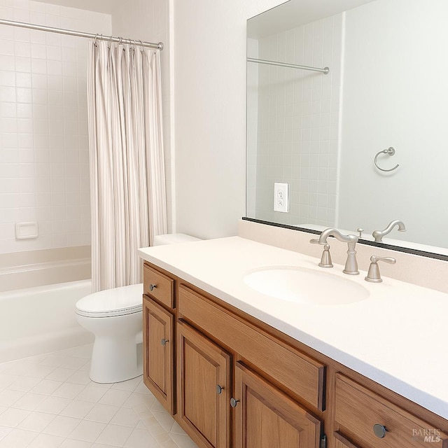 935 Hunt Ave, Saint Helena, CA 94574 - full bathroom with vanity, toilet, shower / tub combo with curtain, and tile patterned floors