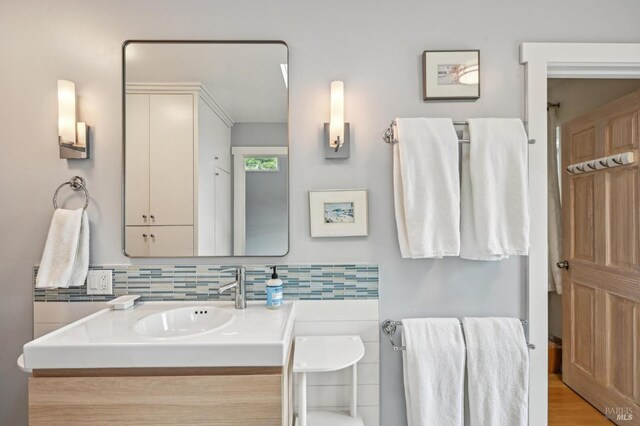 1 Joaquin Patio, Stinson Beach, CA 94970 - bathroom featuring vanity and tasteful backsplash