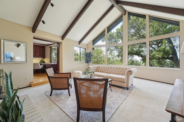 sunroom / solarium with beamed ceiling