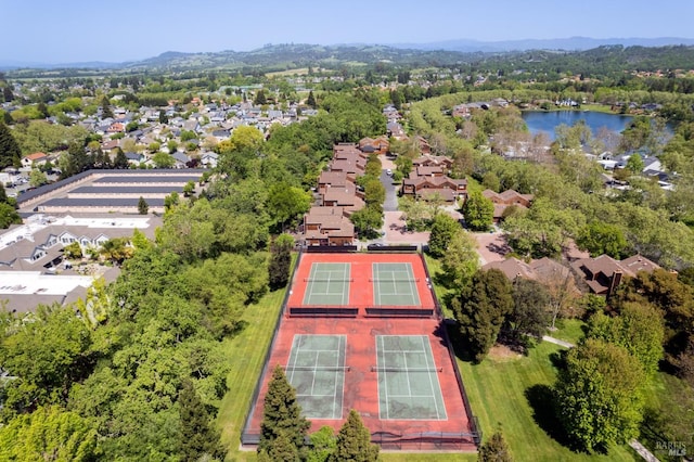aerial view with a residential view and a water and mountain view
