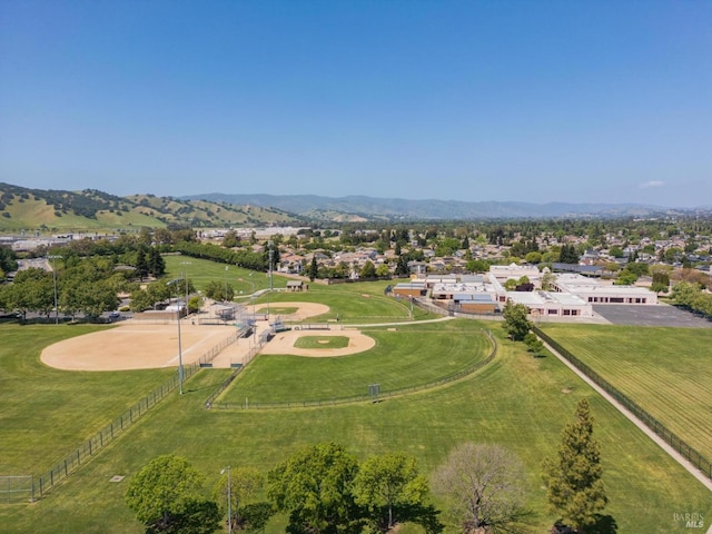 birds eye view of property with a mountain view