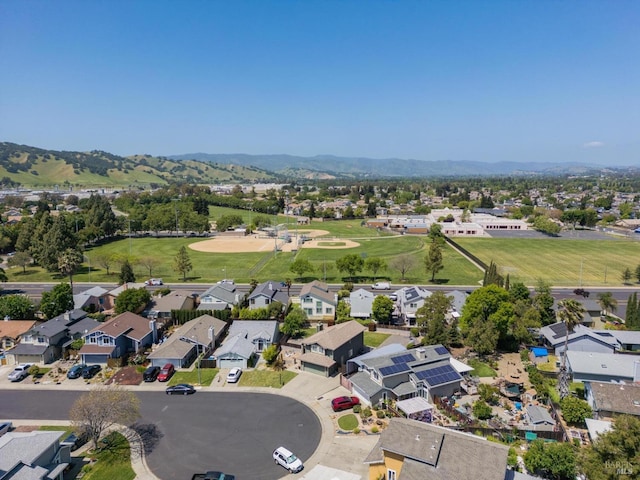 birds eye view of property featuring a residential view and a mountain view