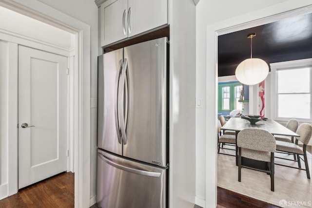 22 Wood St, San Francisco, CA 94118 - kitchen with freestanding refrigerator and dark wood-style floors