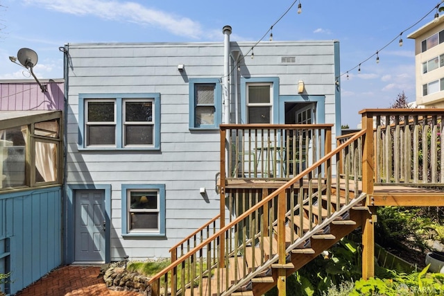 22 Wood St, San Francisco, CA 94118 - rear view of property featuring stairs and a wooden deck