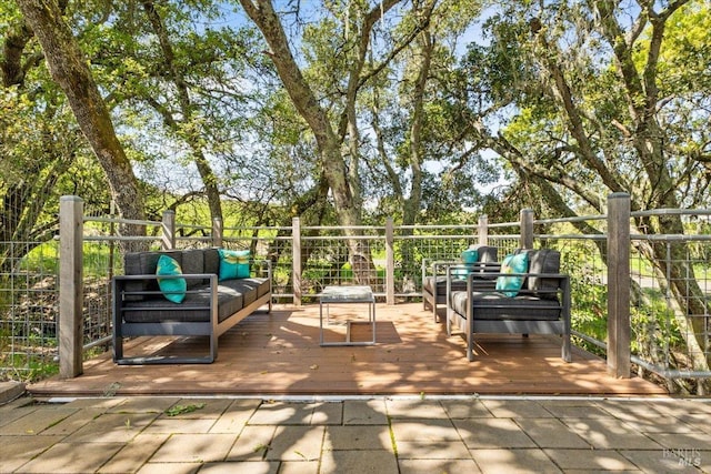 view of patio / terrace featuring outdoor lounge area and a wooden deck