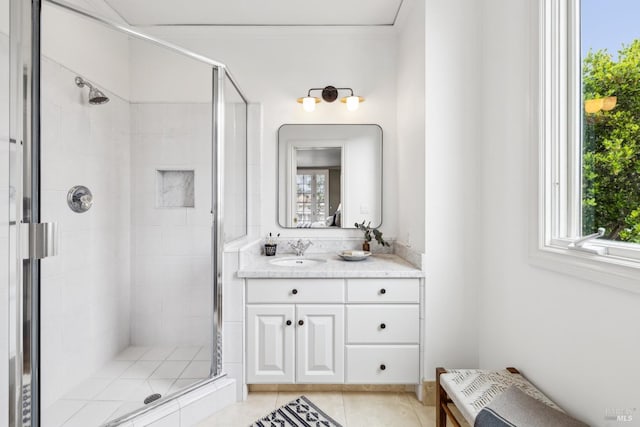 18 Egret Way, Mill Valley, CA 94941 - full bath featuring tile patterned floors, vanity, and a stall shower