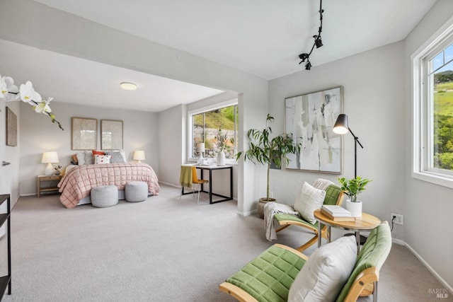 carpeted bedroom featuring baseboards