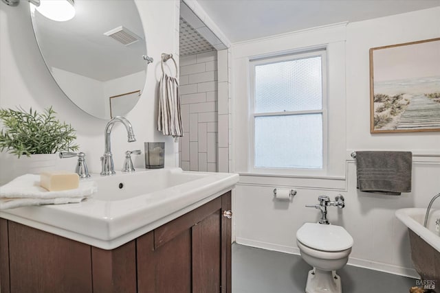 337 Madrone Ave, Larkspur, CA 94939 - bathroom with a freestanding tub, vanity, and toilet