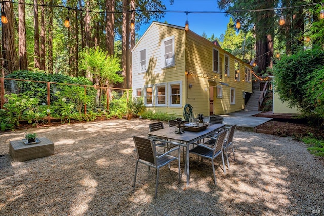 337 Madrone Ave, Larkspur, CA 94939 - back of property with stairs, outdoor dining area, and a patio area