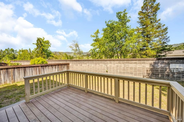 wooden terrace featuring a fenced backyard