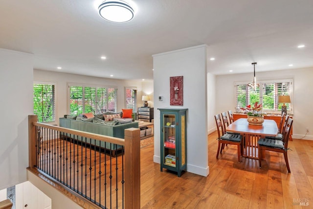 interior space featuring recessed lighting, a wealth of natural light, and light wood-style floors