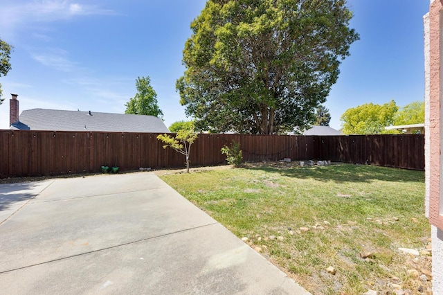 view of yard featuring a patio and a fenced backyard