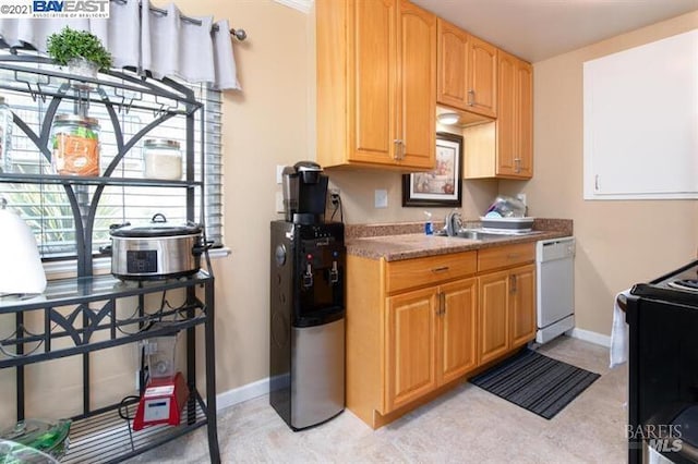 14375 Doolittle Dr, San Leandro, CA 94577 - kitchen featuring dishwasher, black range with electric cooktop, baseboards, and a sink