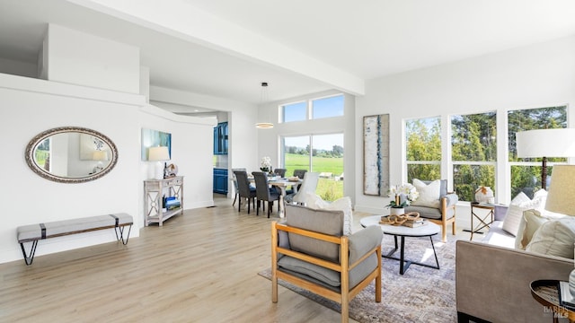 living area with baseboards and light wood-type flooring
