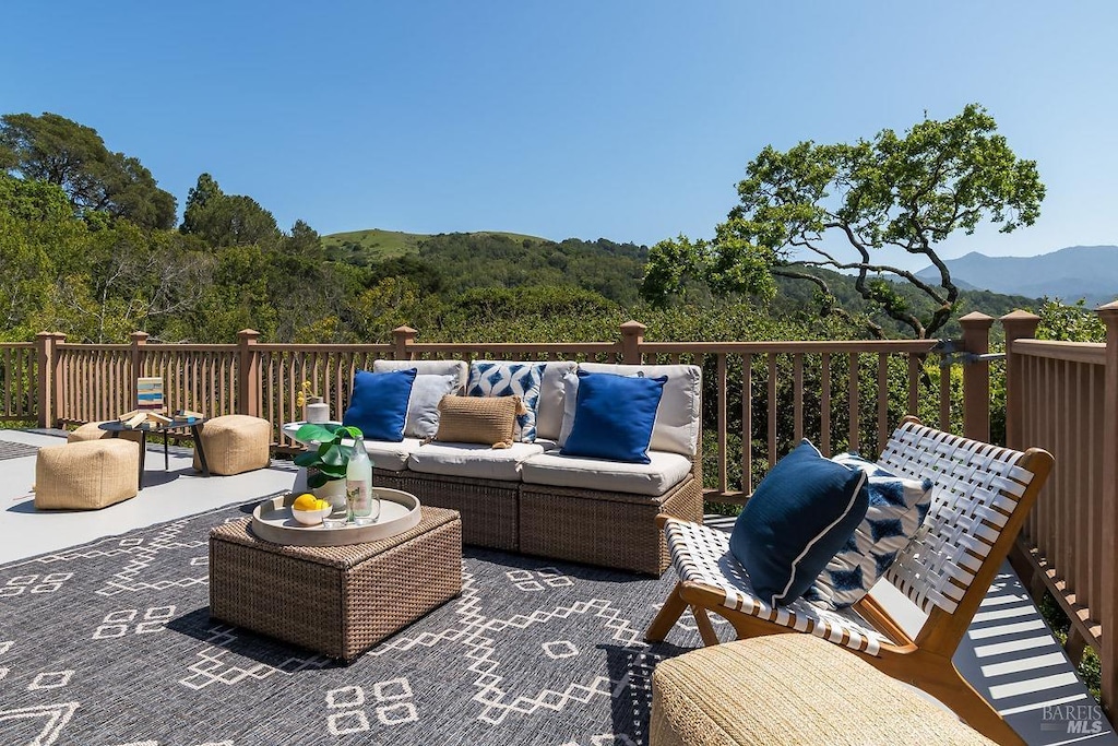 60 Steven Ct, Fairfax, CA 94930 - deck featuring an outdoor hangout area and a forest view