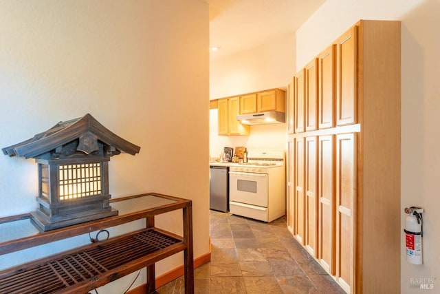 hallway featuring baseboards and stone finish flooring